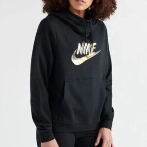 Women's Nike Sportswear Funnel-Neck Fleece Hoodie With Gold Nike Logo